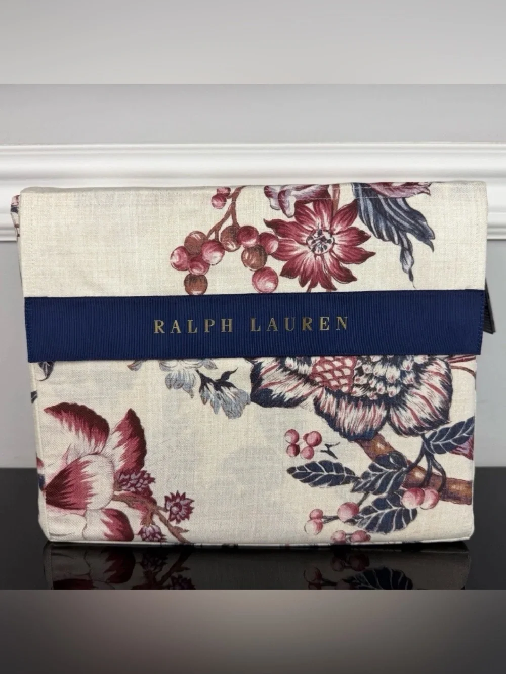🌺NWT Ralph Lauren King Duvet Cover Floral  in Cream, Burgundy & Navy Retail $470